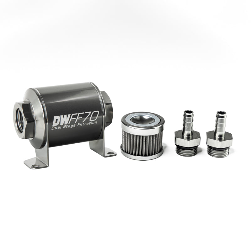 DeatschWerks Stainless Steel 3/8in 40 Micron Universal Inline Fuel Filter Housing Kit (70mm) DeatschWerks Fuel Filters