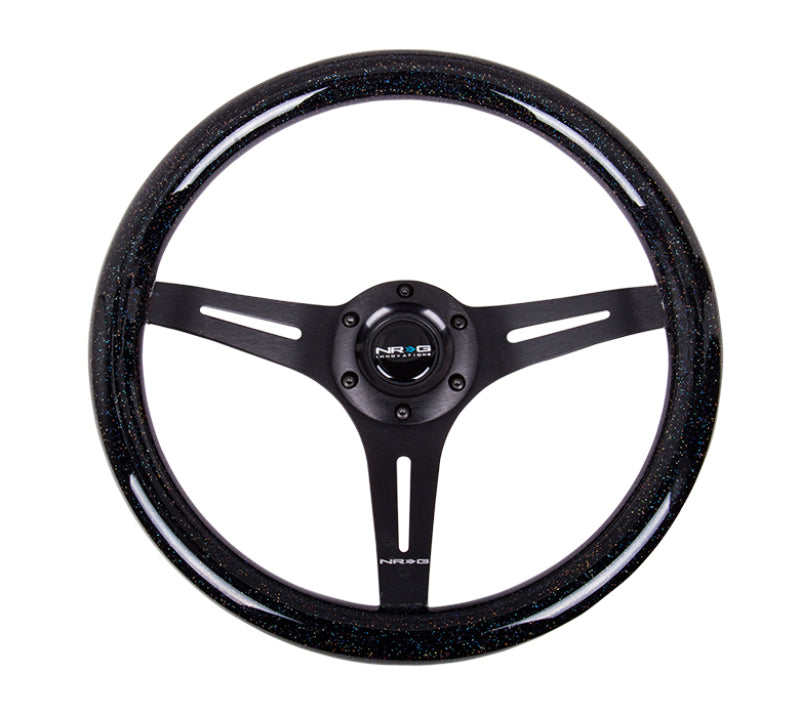 NRG Classic Wood Grain Steering Wheel (350mm) Black Sparkled Grip w/Black 3-Spoke Center NRG Steering Wheels