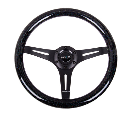 NRG Classic Wood Grain Steering Wheel (350mm) Black Sparkled Grip w/Black 3-Spoke Center NRG Steering Wheels