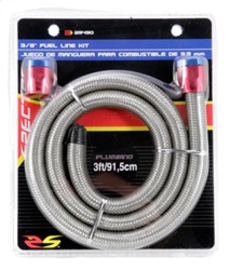Spectre Stainless Steel Flex Fuel Line 3/8in. ID - 3ft. w/Clamps Red/Blue Spectre Fuel Lines