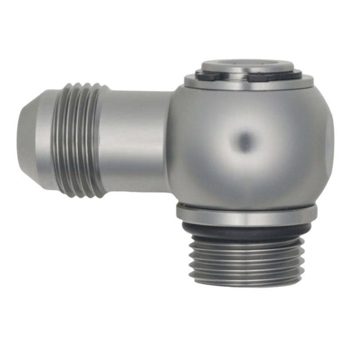 DeatschWerks 8AN ORB Male to 8AN Male Flare Low Profile 90-Degree Swivel - Anodized DW Titanium DeatschWerks Fittings