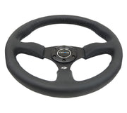 NRG Reinforced Steering Wheel (350mm / 2.5in. Deep) Blk Leather Comfort Grip w/5mm Matte Blk Spokes NRG Steering Wheels