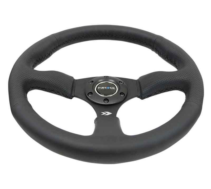 NRG Reinforced Steering Wheel (350mm / 2.5in. Deep) Blk Leather Comfort Grip w/5mm Matte Blk Spokes NRG Steering Wheels