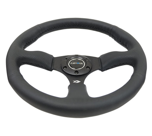 NRG Reinforced Steering Wheel (350mm / 2.5in. Deep) Blk Leather Comfort Grip w/5mm Matte Blk Spokes NRG Steering Wheels