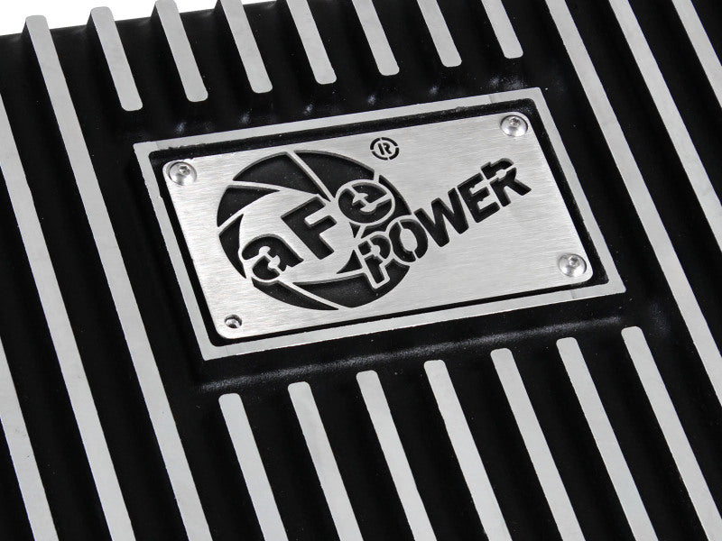 aFe POWER Transmission Pan Ford Trucks 80-92 (AOD Transmission)- Black w/ Machined Fins aFe Diff Covers