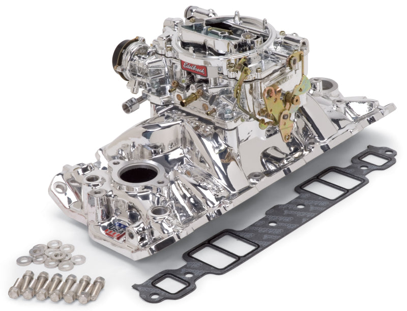Edelbrock Manifold and Carb Kit Performer RPM Air-Gap SBC 1957-1986 Natural Finish Edelbrock Intake Manifolds