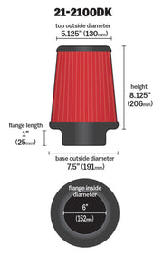 AEM 6 in DRY Flow Short Neck 9 in Element Filter AEM Induction Air Filters - Universal Fit