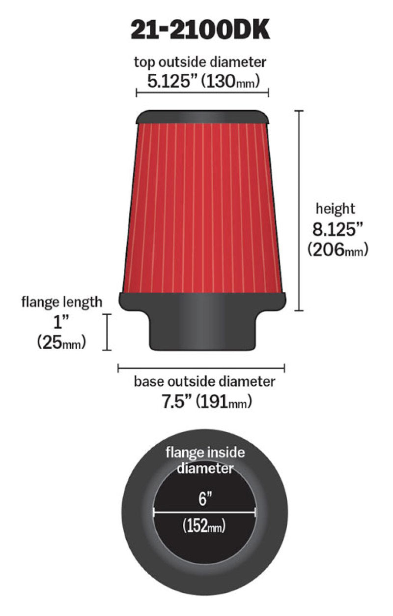AEM 6 in DRY Flow Short Neck 9 in Element Filter AEM Induction Air Filters - Universal Fit