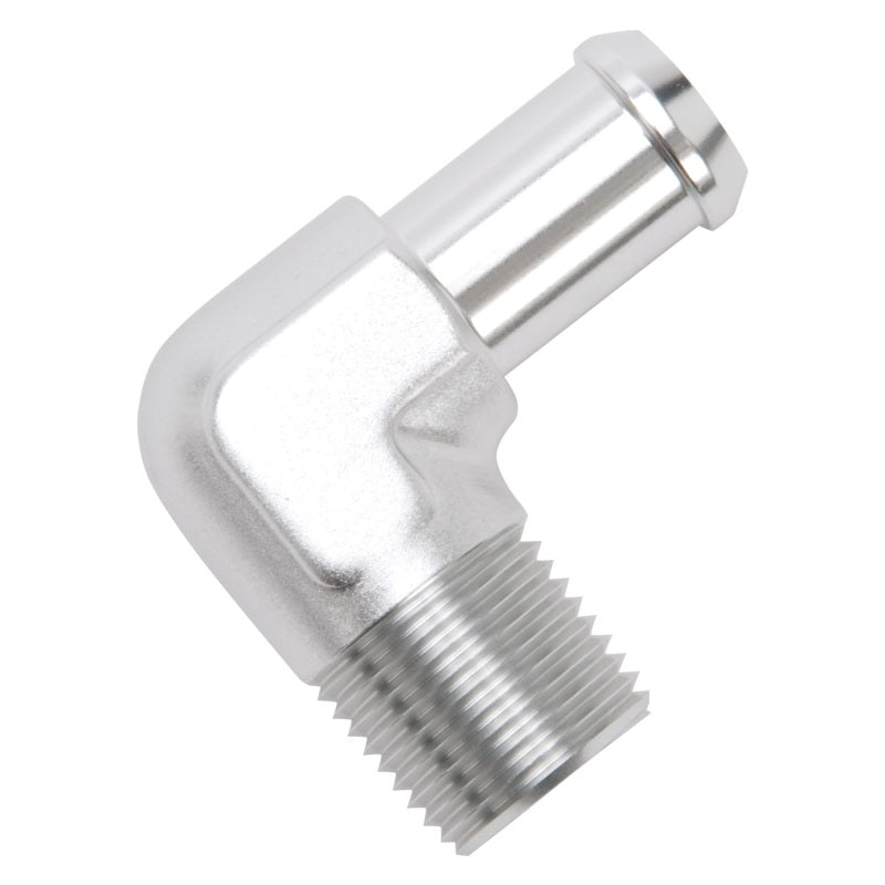 Edelbrock Hose End 90-Deg 1/2In NPT to 5/8In Barb Clear Anodize Edelbrock Fittings