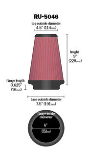 K&N Universal Clamp-On Air Filter 6in FLG / 7-1/2in B / 4-1/2in T / 9in H K&N Engineering Air Filters - Universal Fit