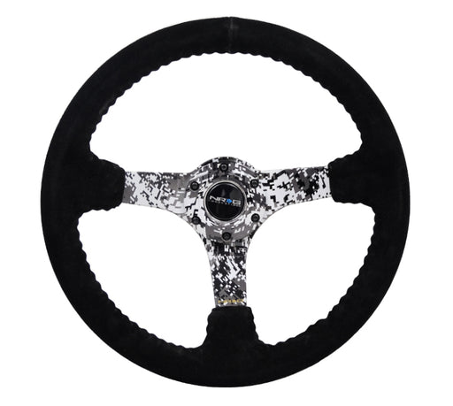 NRG Reinforced Steering Wheel (350mm / 3in. Deep) Blk Suede w/Hydrodipped Digi-Camo Spokes NRG Steering Wheels