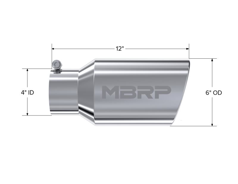 MBRP Universal Tip 6 O.D. Angled Rolled End 4 inlet 12 length MBRP Steel Tubing
