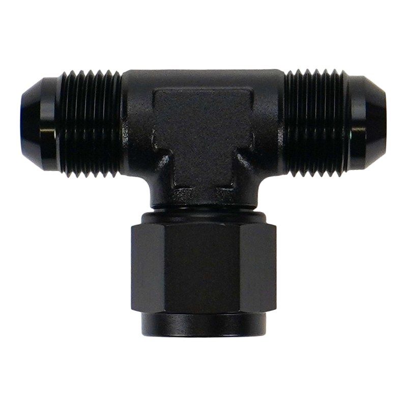 DeatschWerks 8AN Male Flare to Female Flare Swivel Tee on 90 DeatschWerks Fittings