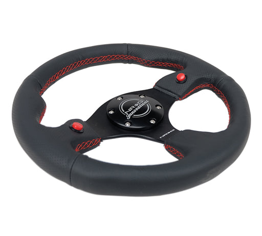 NRG Reinforced Steering Wheel (320mm) Blk Leather w/Dual Buttons NRG Steering Wheels