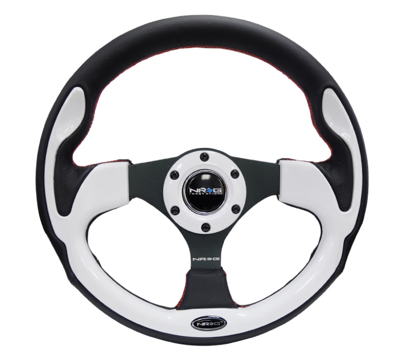 NRG Reinforced Steering Wheel (320mm) Blk w/White Trim & 4mm 3-Spoke NRG Steering Wheels