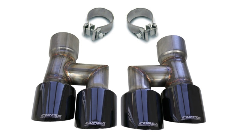 Corsa 2018-2023 Ford Mustang Eco 2.3L Twin 4in Black PVD Pro-Series Tip Kit (Clamps Included) CORSA Performance Tips