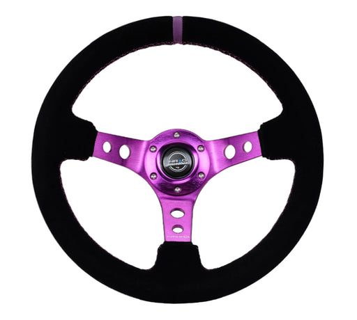 NRG Reinforced Steering Wheel (350mm / 3in. Deep) Black Suede w/Purple Center & Purple Stitching NRG Steering Wheels