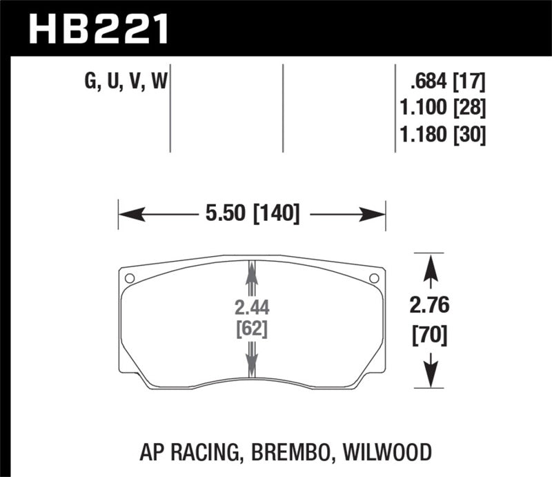 Hawk AP Racing/Wilwood DTC-70 Race Brake Pads Hawk Performance Brake Pads - Racing