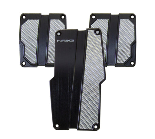 NRG Brushed Aluminum Sport Pedal M/T - Black w/Silver Carbon NRG Pedal Covers
