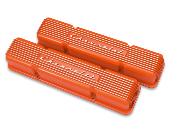 Holley GM Licensed Vintage Series SBC Valve Covers - Factory Orange Machined Finish 241-109 HOLLEY Autoparts