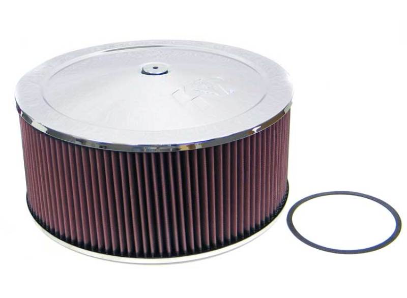 K&N Round - Red - Size 14in - 5.125in Neck Flange Custom Air Cleaner Assembly K&N Engineering Carburetor Air Cleaners