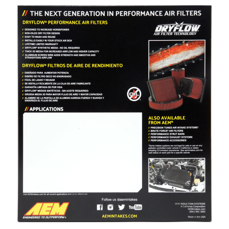 AEM Induction 15-17 Nissan NP300 2.3L DryFlow Air Filter AEM Induction Air Filters - Drop In
