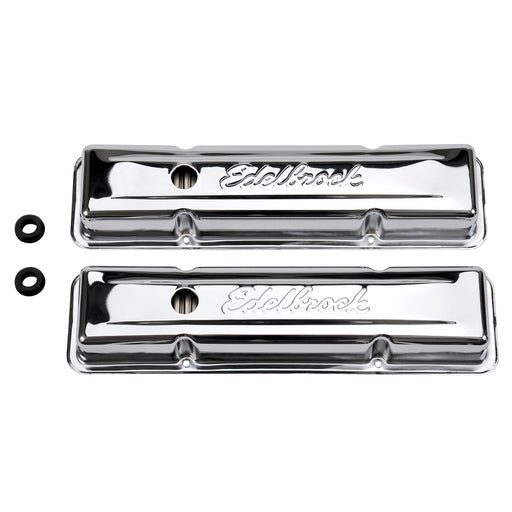 Edelbrock Valve Cover Signature Series Chevrolet 1959-1986 262-400 CI V8 Low Chrome Edelbrock Valve Covers