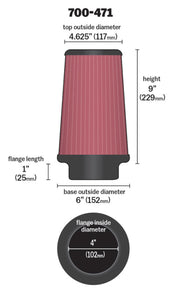 Airaid Universal Air Filter - Cone 4 x 6 x 4 5/8 x 9 w/ Short Flange Airaid Air Intake Components