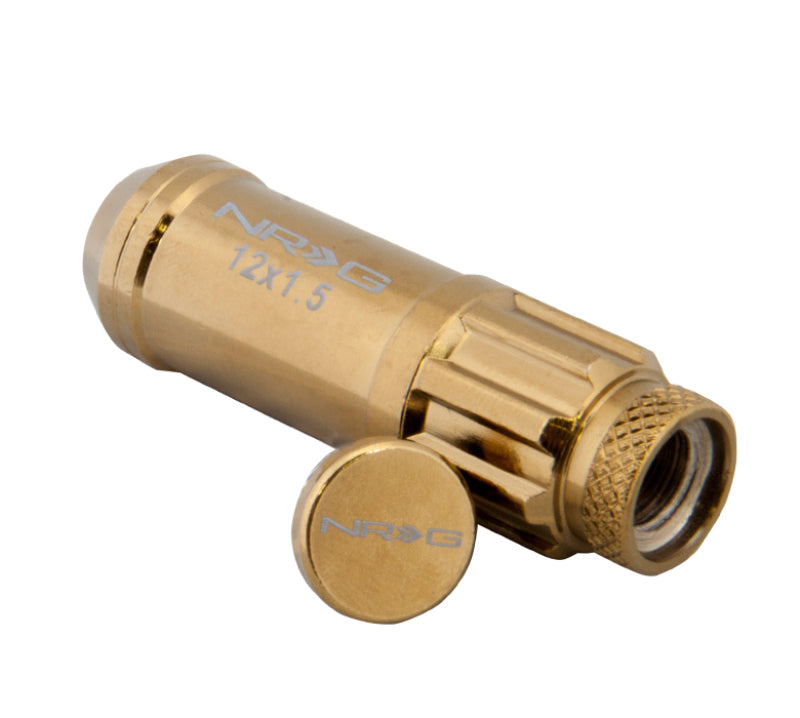 NRG 700 Series M12 X 1.5 Steel Lug Nut w/Dust Cap Cover Set 21 Pc w/Locks & Socket - Chrome Gold NRG Lug Nuts