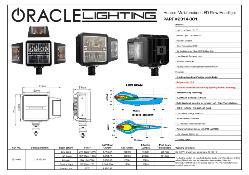 Oracle Lighting Multifunction LED Plow Headlight with Heated Lens 5700K ORACLE Lighting Headlights