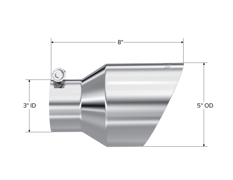 MBRP Universal T304 Stainless Steel Tip 3on ID / 5in OD Out / 8in Length Angle Cut Dual Wall MBRP Tips