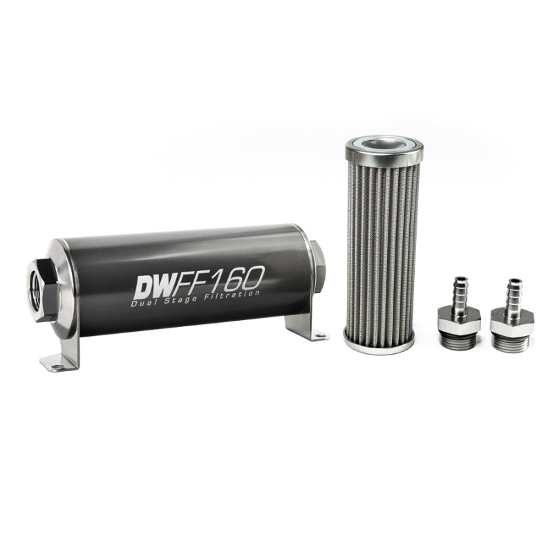 DeatschWerks Stainless Steel 5/16in 100 Micron Universal Inline Fuel Filter Housing Kit (160mm) DeatschWerks Fuel Filters