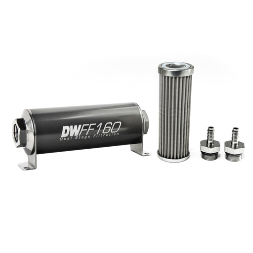 DeatschWerks Stainless Steel 5/16in 100 Micron Universal Inline Fuel Filter Housing Kit (160mm) DeatschWerks Fuel Filters
