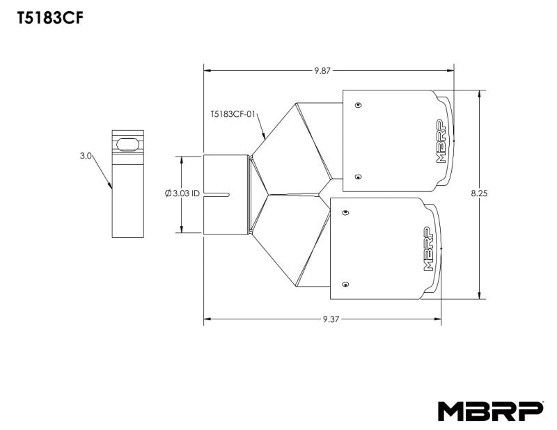 MBRP 3in ID / Dual 4in OD Out Staggered L 9.37in / R 9.87in Dual Wall Carbon Fiber Univ Exhaust Tip MBRP Tips