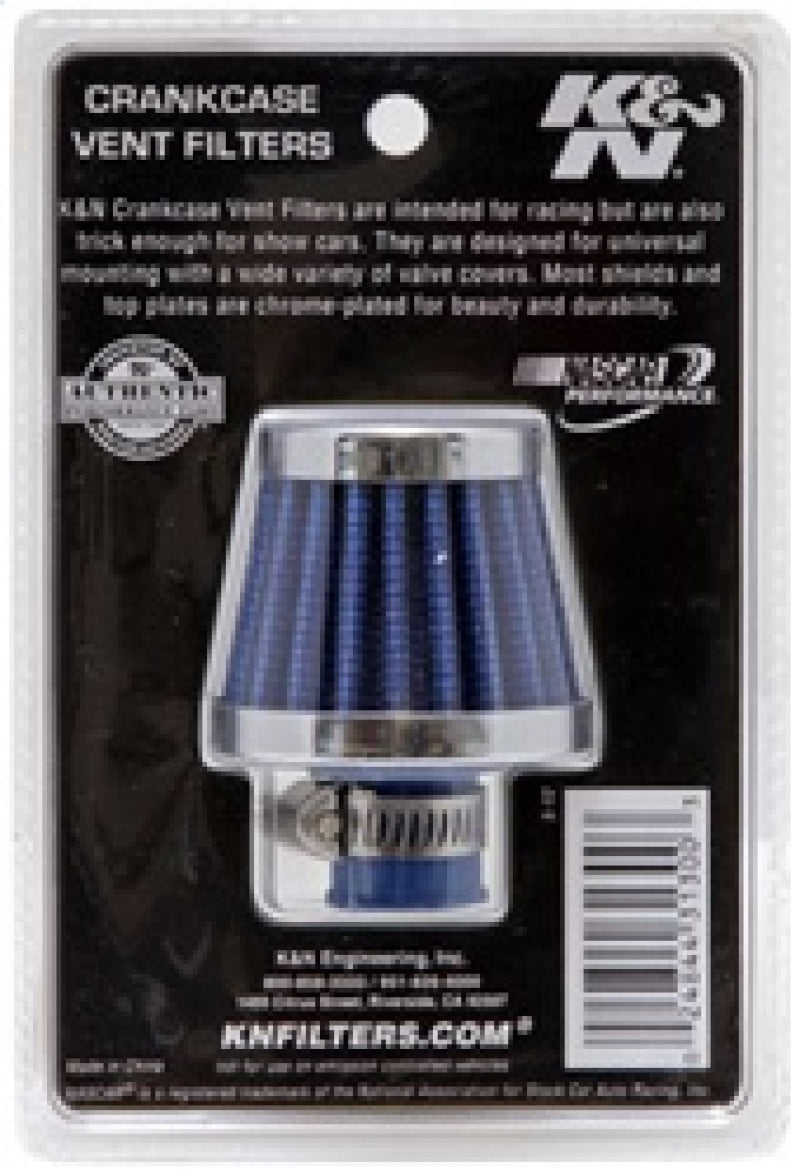 K&N 2in Base OD x .375in Flange ID x 1.75in H Rubber Base Crankcase Vent Filter - Blue K&N Engineering Air Filters - Universal Fit