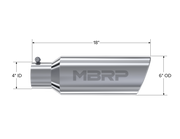 MBRP Universal Tip 6in OD Rolled End 4in Inlet 18in Length T304 MBRP Steel Tubing