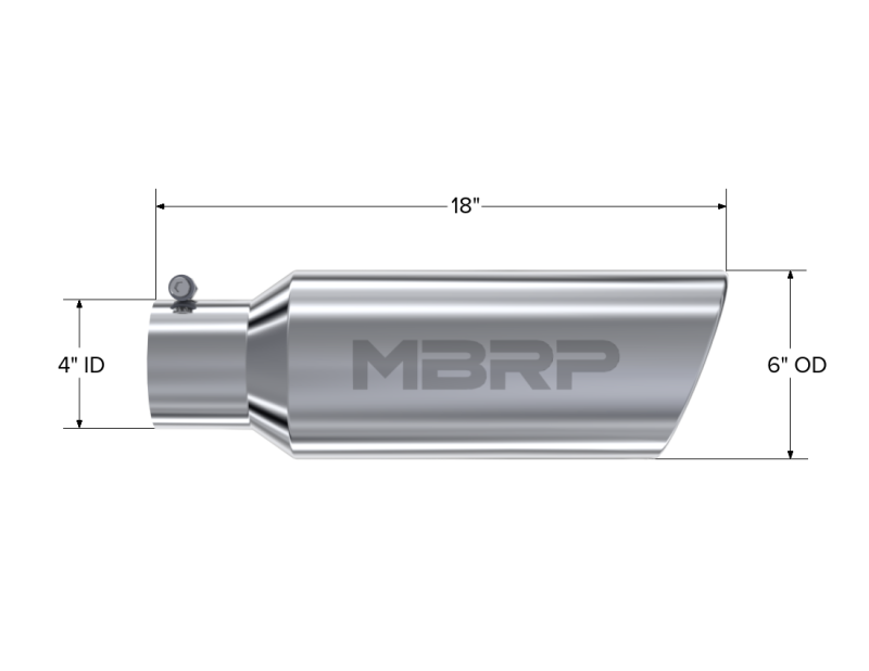 MBRP Universal Tip 6in OD Rolled End 4in Inlet 18in Length T304 MBRP Steel Tubing