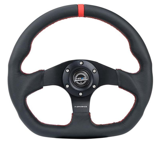 NRG Reinforced Steering Wheel (320mm) Sport Leather Flat Bottom w/ Red Center Mark/ Red Stitching NRG Steering Wheels