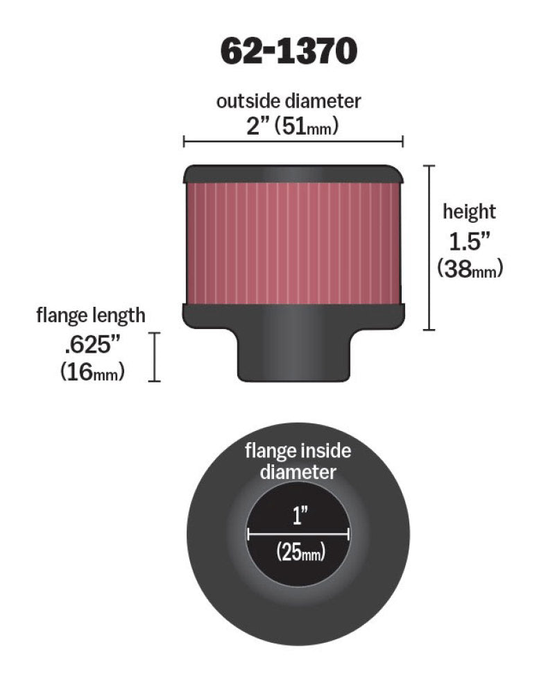 K&N 1in Flange ID x 2in OD x 1.5 inch H Rubber Base Crankcase Vent Filter K&N Engineering Air Filters - Universal Fit