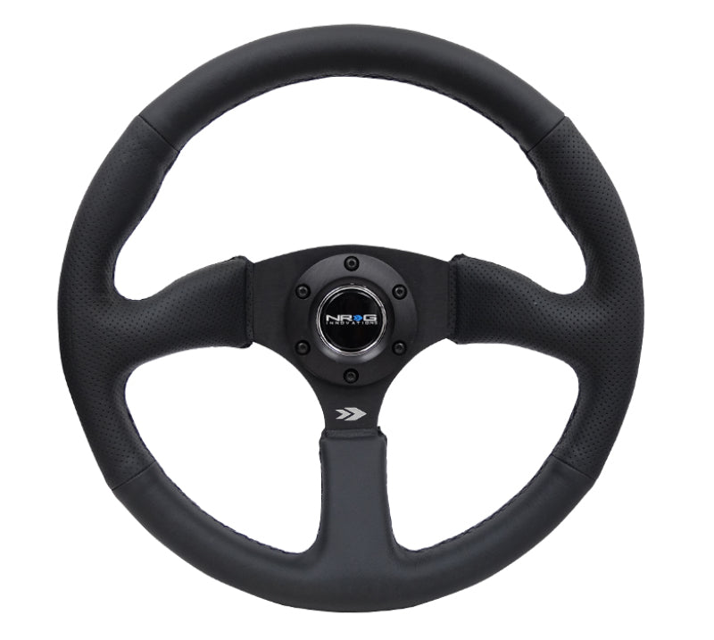 NRG Reinforced Steering Wheel (350mm / 2.5in. Deep) Blk Leather Comfort Grip w/5mm Matte Blk Spokes NRG Steering Wheels