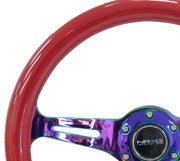 NRG Classic Wood Grain Steering Wheel (350mm) Red Grip w/Neochrome 3-Spoke Center NRG Steering Wheels