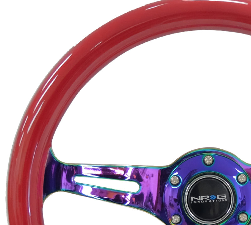 NRG Classic Wood Grain Steering Wheel (350mm) Red Grip w/Neochrome 3-Spoke Center NRG Steering Wheels
