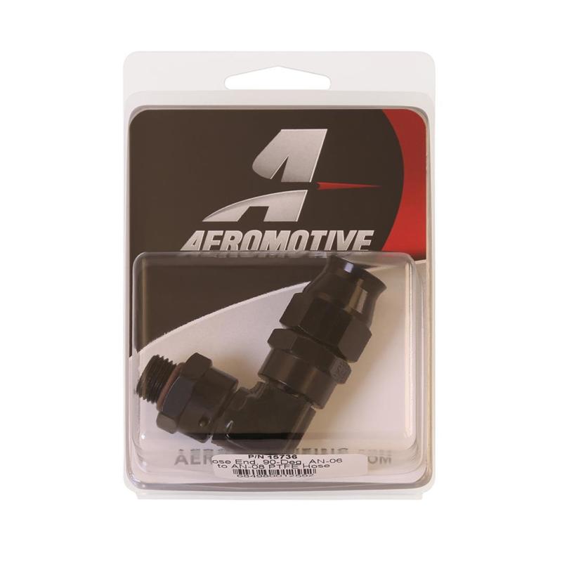 Aeromotive PTFE Hose End - AN-06 to AN-08 Hose - 90 Deg - Black Anodized Aeromotive Fittings
