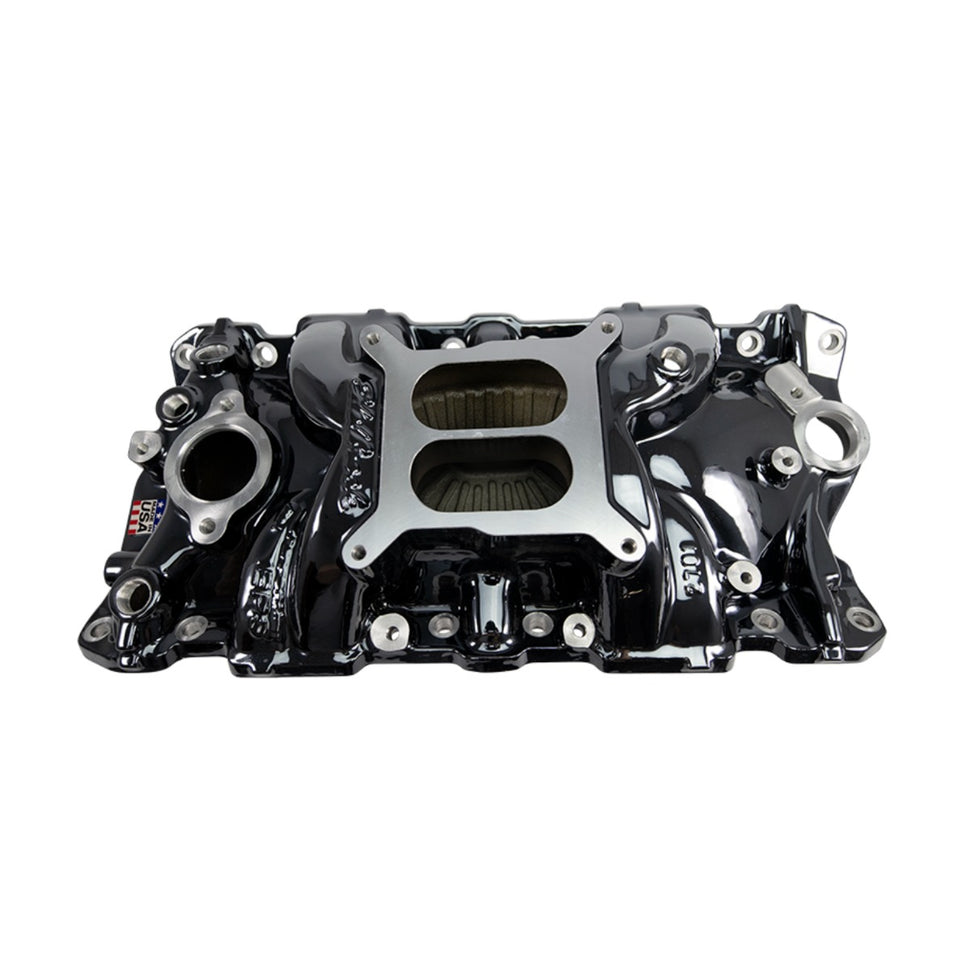 Performer EPS Intake Manifold for 1955-86 Small-Block Chevy, Black Plasma Finish