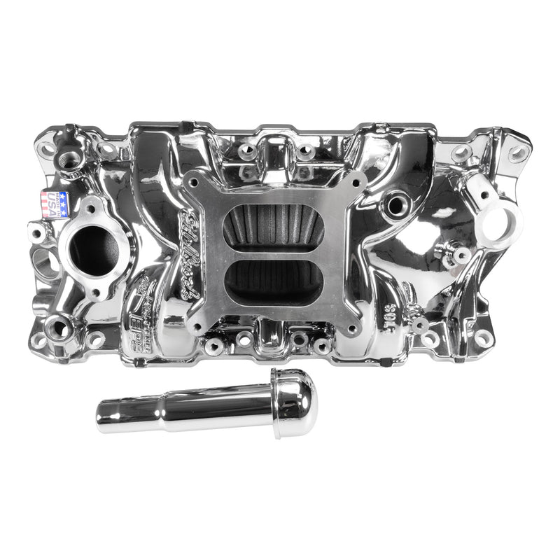 Performer EPS Intake Manifold w/Oil Fill Tube; Small-Block Chevy, Chrome Plasma EDELBROCK Autoparts