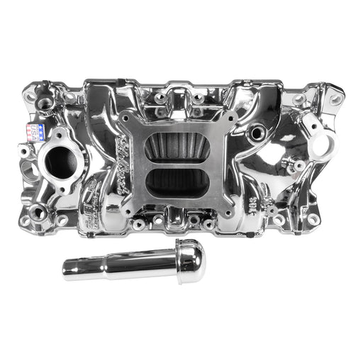 Performer EPS Intake Manifold w/Oil Fill Tube; Small-Block Chevy, Chrome Plasma EDELBROCK Autoparts