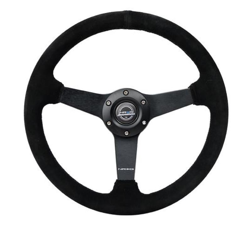 NRG Sport Steering Wheel (350mm / 1.5in Deep) Black Suede/Black Stitch w/Matte Black Solid Spokes NRG Steering Wheels