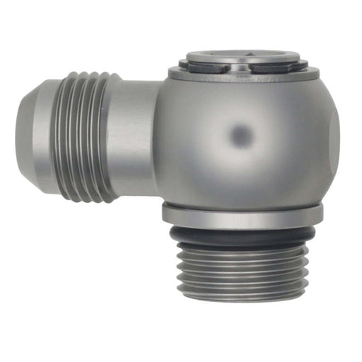 DeatschWerks 10AN ORB Male to 10AN Male Flare Low Profile 90-Degree Swivel - Anodized DW Titanium DeatschWerks Fittings