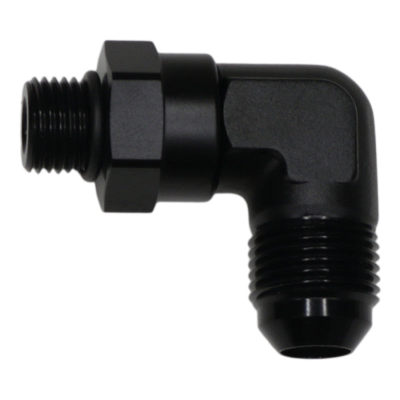 DeatschWerks 6AN ORB Male Swivel to 8AN Male Flare 90-Degree - Anodized Matte Black DeatschWerks Fittings