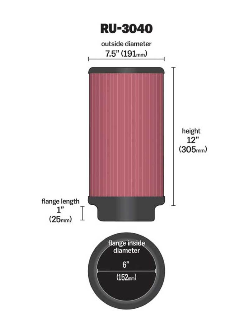 K&N Universal Rubber Filter 6in ID 7.5in OD 12in H K&N Engineering Air Filters - Universal Fit